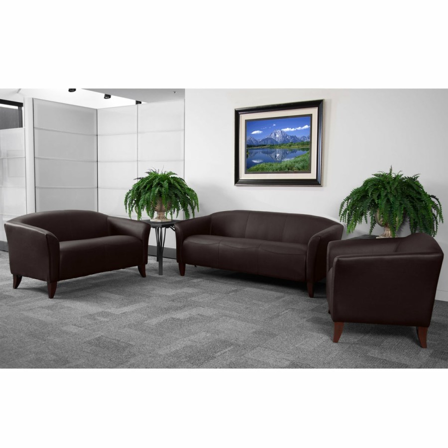 Office & Reception FLASH Reception Sofas | Hercules Imperial Series Leathersoft Sofa With Cherry Wood Feet