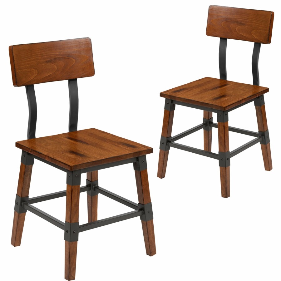 More T&D Restaurant Equipment | 2 Pack Rustic Antique Industrial Wood Dining Chair