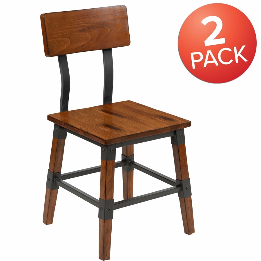 More T&D Restaurant Equipment | 2 Pack Rustic Antique Industrial Wood Dining Chair