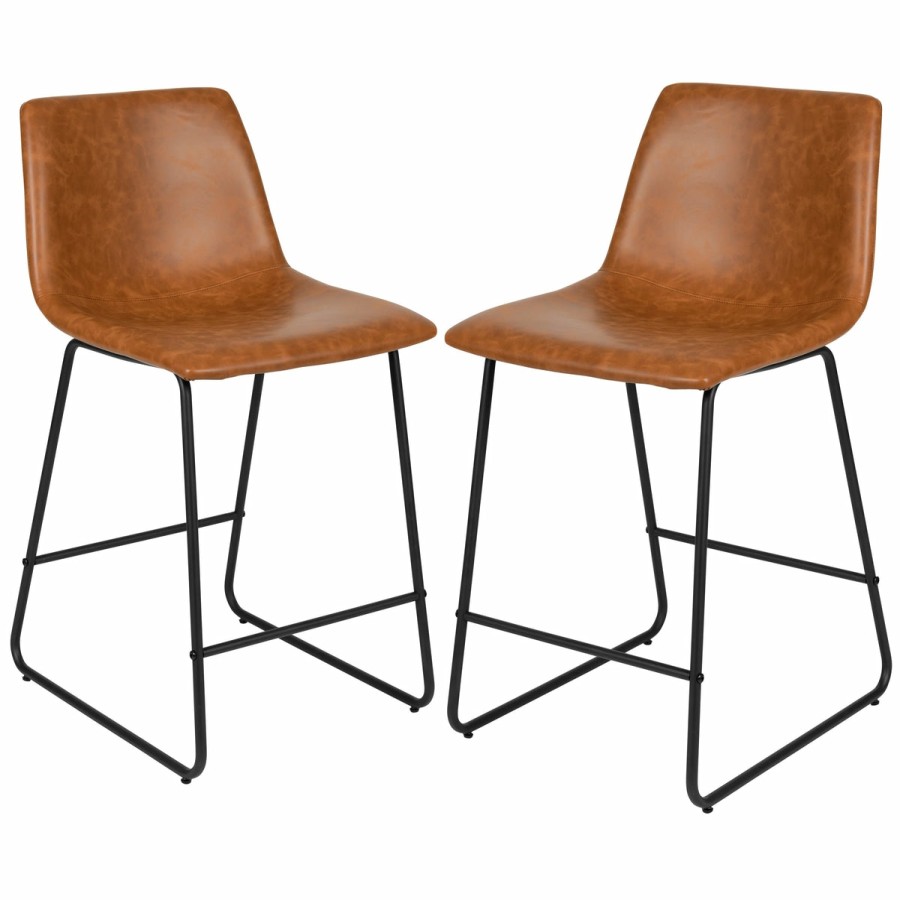 More FLASH | 24 Inch Commercial Grade Leathersoft Counter Height Barstools, Set Of 2