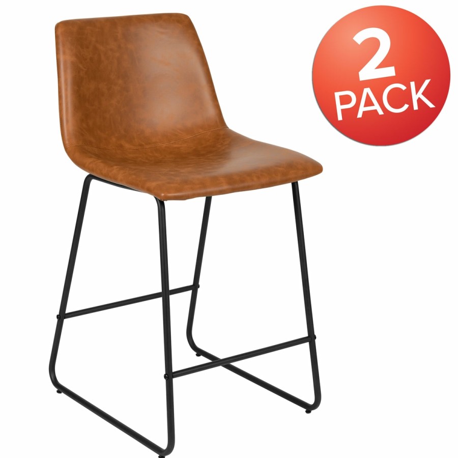 More FLASH | 24 Inch Commercial Grade Leathersoft Counter Height Barstools, Set Of 2