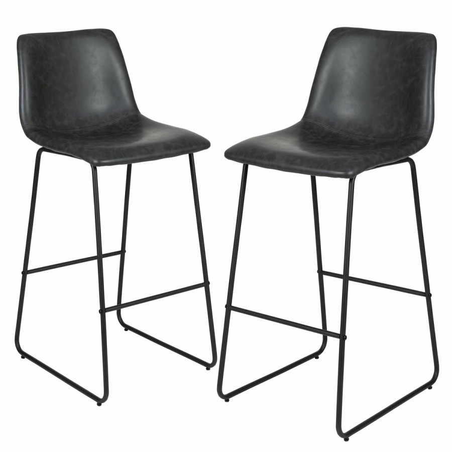 More FLASH | 30 Inch Commercial Grade Leathersoft Bar Height Barstools, Set Of 2