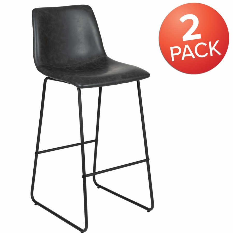 More FLASH | 30 Inch Commercial Grade Leathersoft Bar Height Barstools, Set Of 2