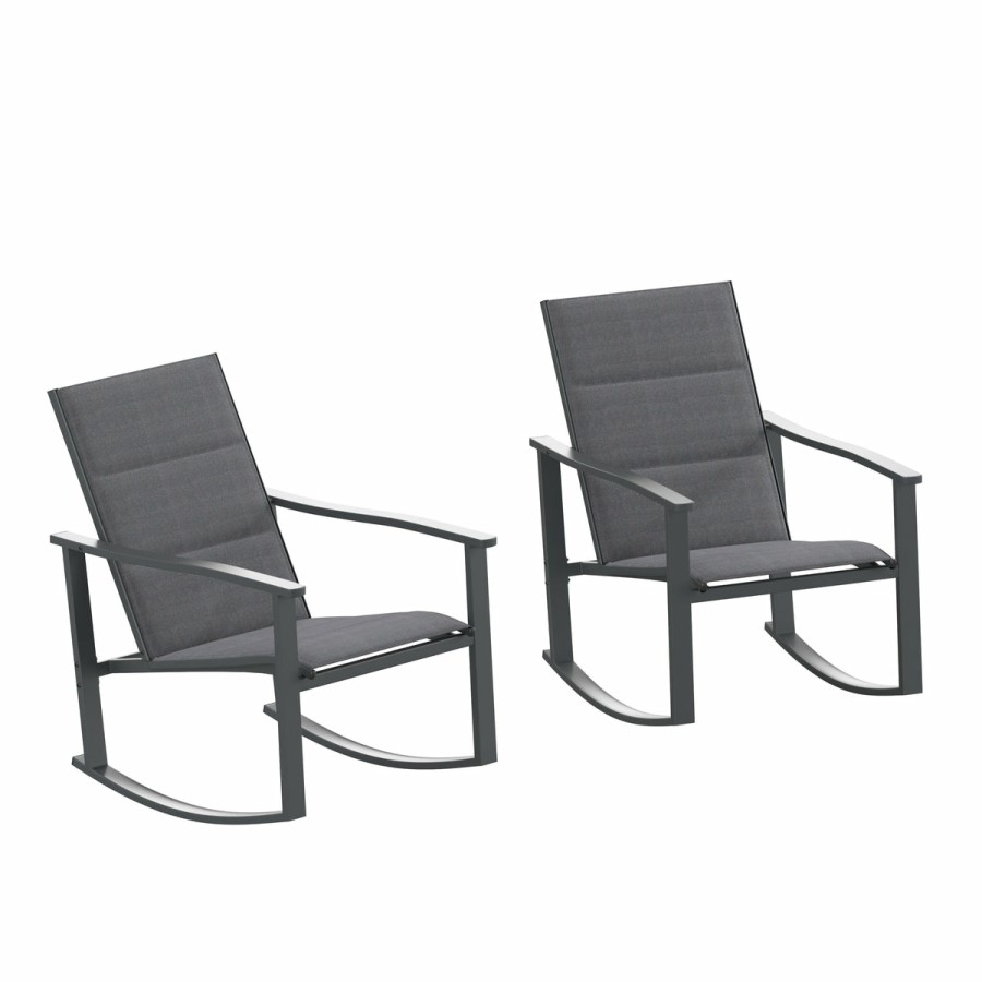 More FLASH | Brazos Set Of 2 Outdoor Rocking Chairs With Flex Comfort Material And Metal Frame