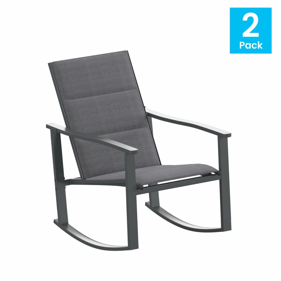 More FLASH | Brazos Set Of 2 Outdoor Rocking Chairs With Flex Comfort Material And Metal Frame