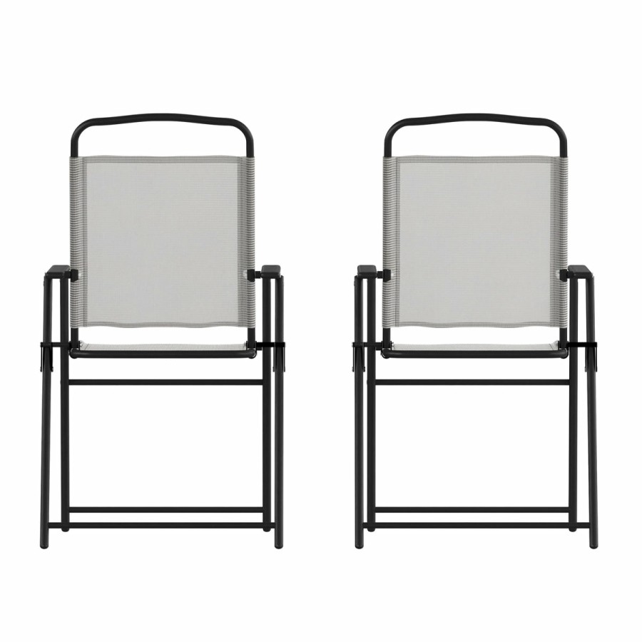 More FLASH | Set Of 2 Mystic Folding Patio Sling Chairs, Outdoor Textilene Lawn Chairs With Armrests