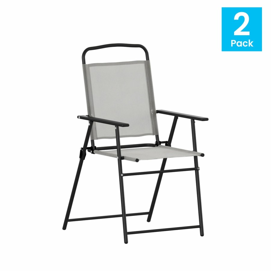 More FLASH | Set Of 2 Mystic Folding Patio Sling Chairs, Outdoor Textilene Lawn Chairs With Armrests