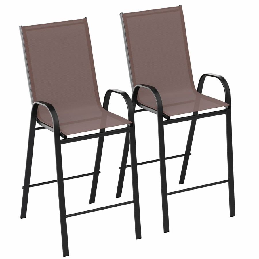 More FLASH | 2 Pack Brazos Series Outdoor Barstools With Flex Comfort Material And Metal Frame