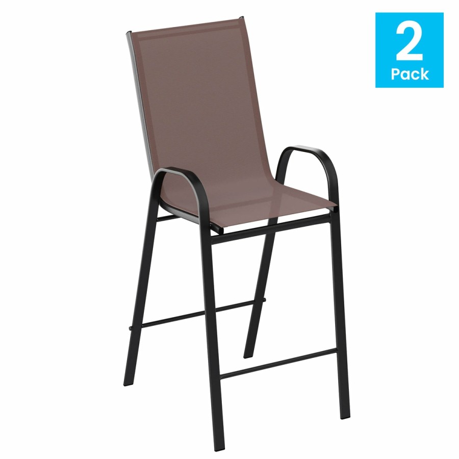 More FLASH | 2 Pack Brazos Series Outdoor Barstools With Flex Comfort Material And Metal Frame