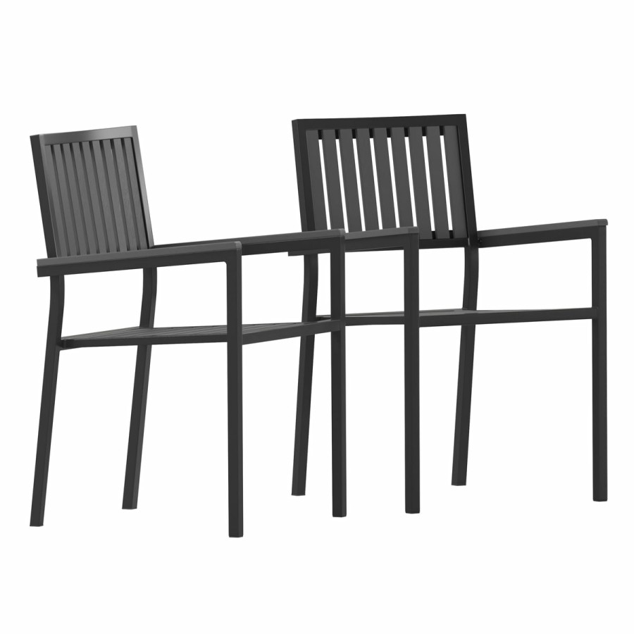 More FLASH | Harris Set Of 2 Commercial Indoor/Outdoor Stacking Club Chairs With Poly Resin Slatted Backs And Seats