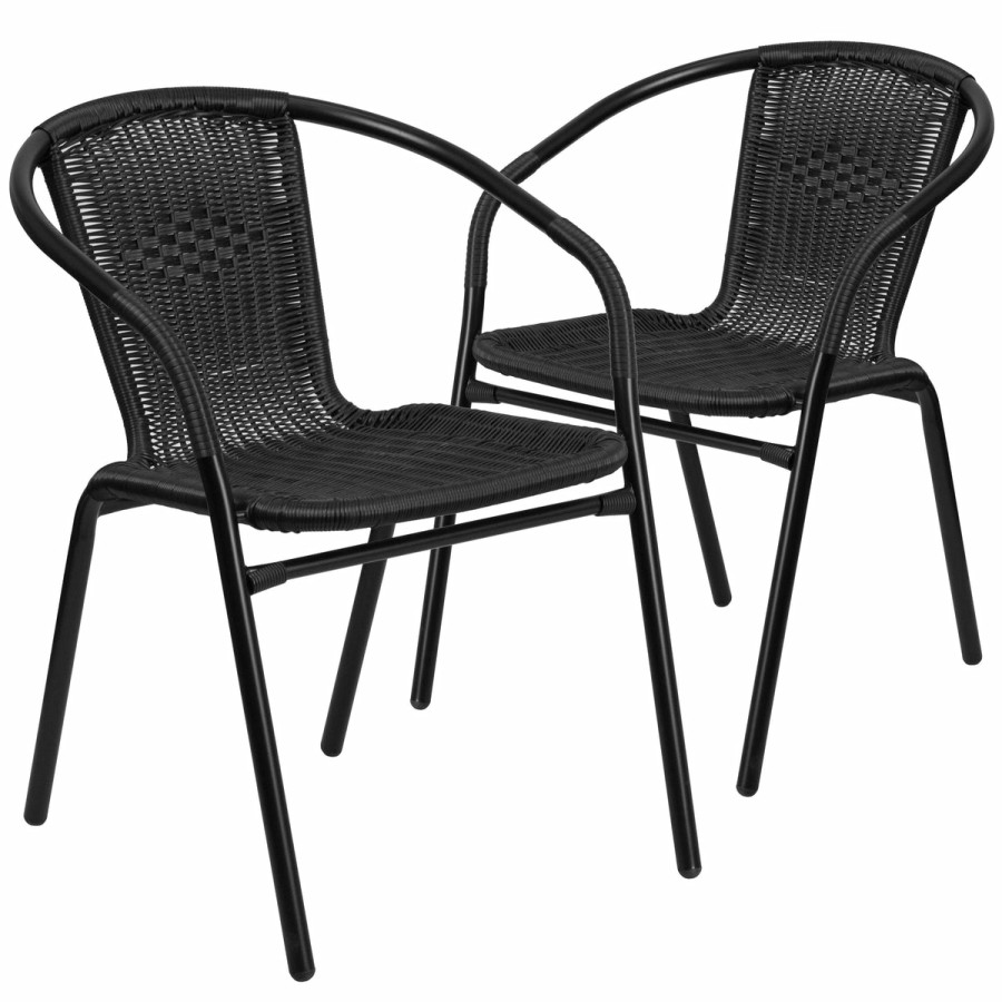 More FLASH | Lila 2 Pack Rattan Indoor-Outdoor Restaurant Stack Chair