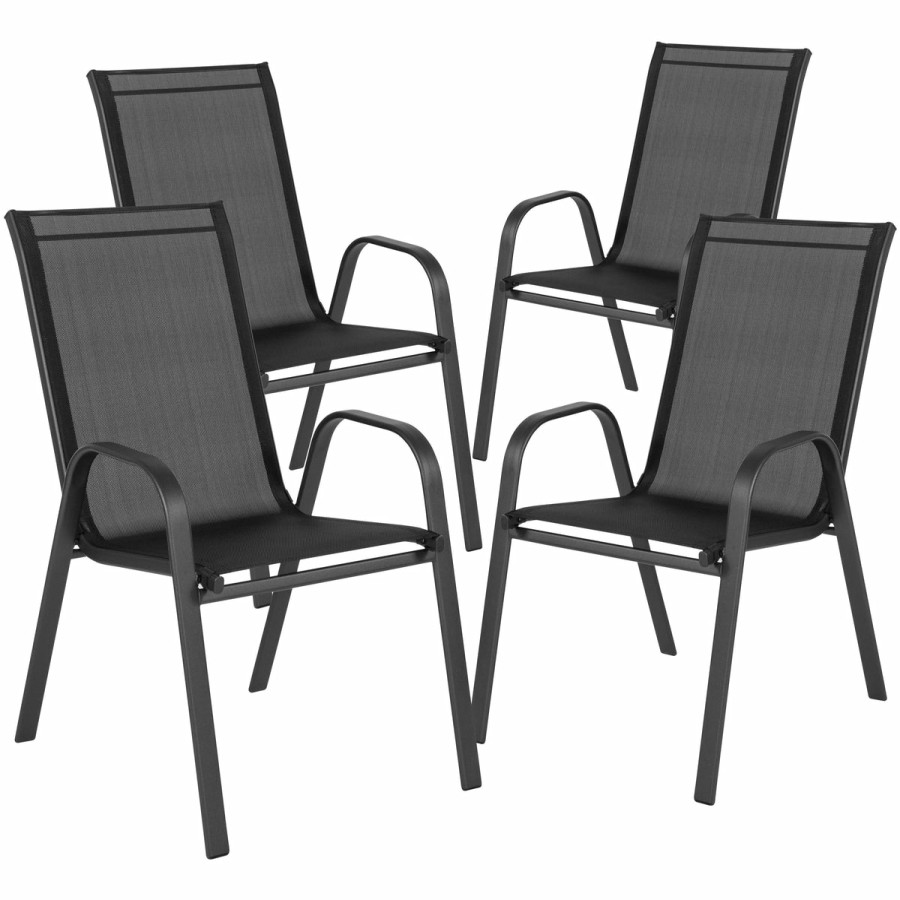 More FLASH | 4 Pack Brazos Series Outdoor Stack Chair With Flex Comfort Material And Metal Frame