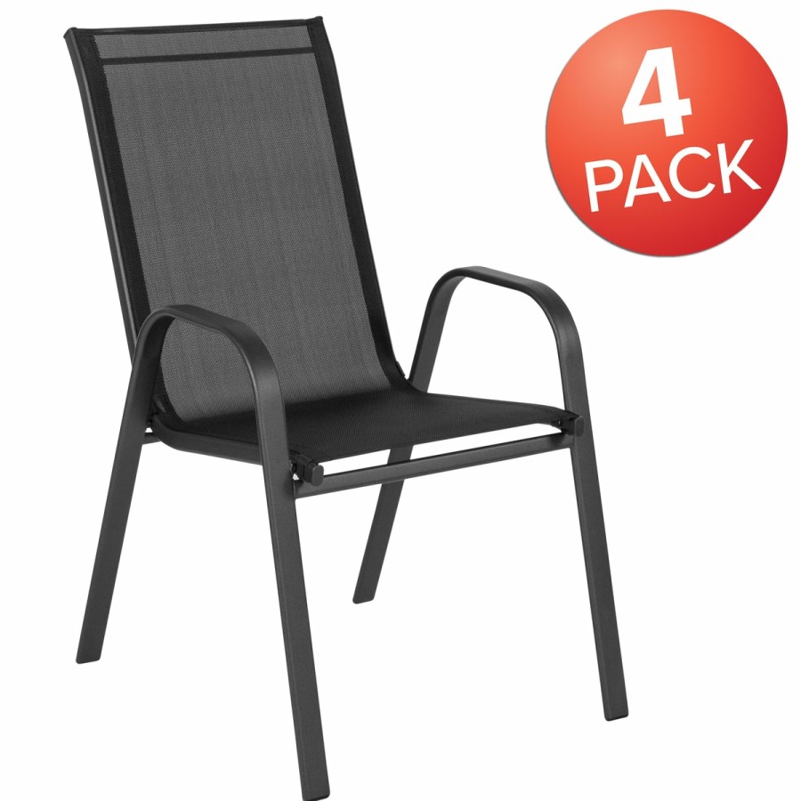 More FLASH | 4 Pack Brazos Series Outdoor Stack Chair With Flex Comfort Material And Metal Frame