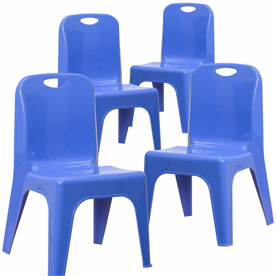 Classroom FLASH Plastic Stack & Student Chairs | 4 Pack Plastic Stackable School Chair With Carrying Handle And 11'' Seat Height