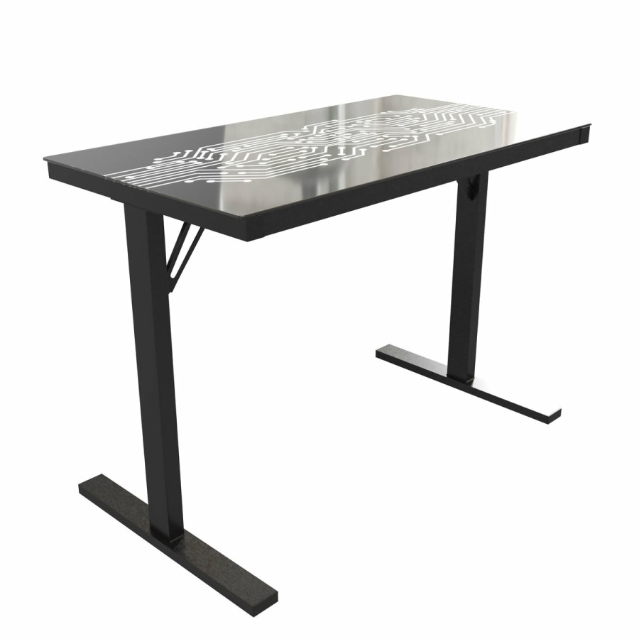 Office & Reception BLACKARC Gaming Desks & Chairs | Metrix 7 Gaming Desk With Circuit Board Inspired Led Lighted Top, 43" Gaming Computer Pc Desk With Remote Controlled Led Lights