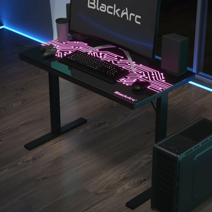 Office & Reception BLACKARC Gaming Desks & Chairs | Metrix 7 Gaming Desk With Circuit Board Inspired Led Lighted Top, 43" Gaming Computer Pc Desk With Remote Controlled Led Lights