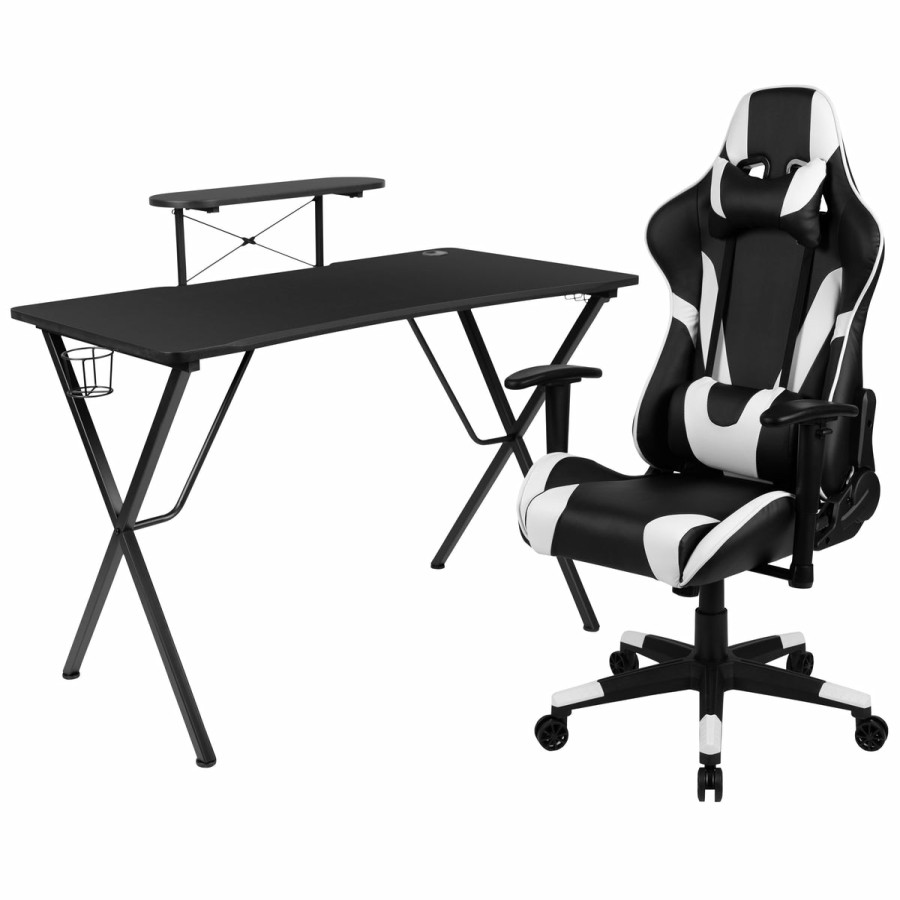 Office & Reception BLACKARC Gaming Desks & Chairs | Delta Gaming Setup: Reclining Chair With Lumbar Support & Headrest; Desk With Detachable Headphone Hook/Cupholder & Monitor Stand