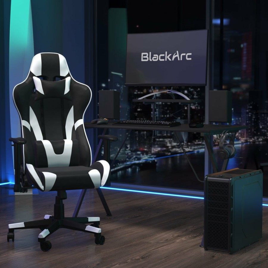 Office & Reception BLACKARC Gaming Desks & Chairs | Delta Gaming Setup: Reclining Chair With Lumbar Support & Headrest; Desk With Detachable Headphone Hook/Cupholder & Monitor Stand