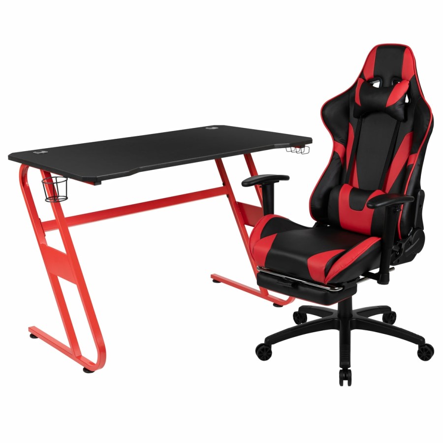 Office & Reception BLACKARC Gaming Desks & Chairs | Echo Gaming Desk & Chair Set: Faux Leather Reclining Gaming Chair; Gaming Desk With Headphone Hook And Cupholder