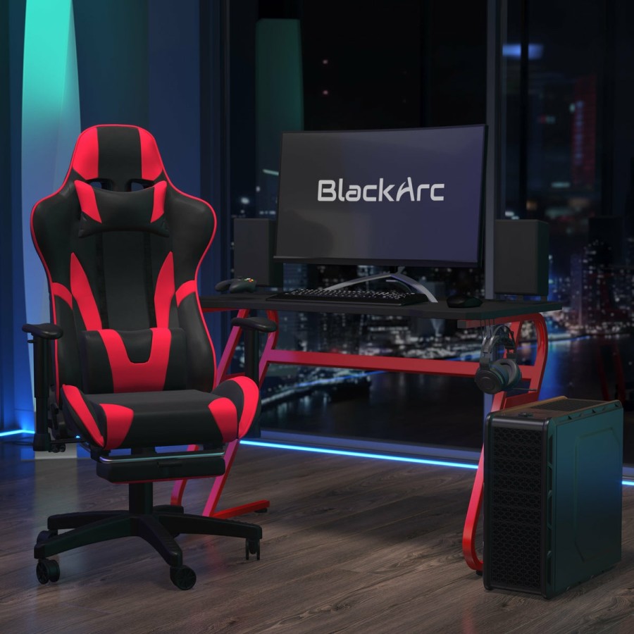 Office & Reception BLACKARC Gaming Desks & Chairs | Echo Gaming Desk & Chair Set: Faux Leather Reclining Gaming Chair; Gaming Desk With Headphone Hook And Cupholder