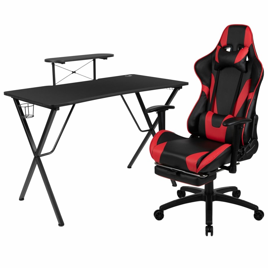 Office & Reception BLACKARC Gaming Desks & Chairs | Tango Gaming Desk & Chair Set - Reclining Gaming Chair With Slide-Out Footrest & Gaming Desk With Cupholder/Headphone Hook