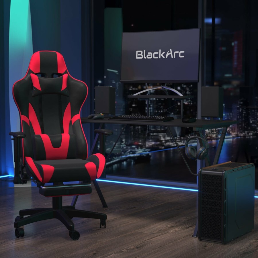 Office & Reception BLACKARC Gaming Desks & Chairs | Tango Gaming Desk & Chair Set - Reclining Gaming Chair With Slide-Out Footrest & Gaming Desk With Cupholder/Headphone Hook