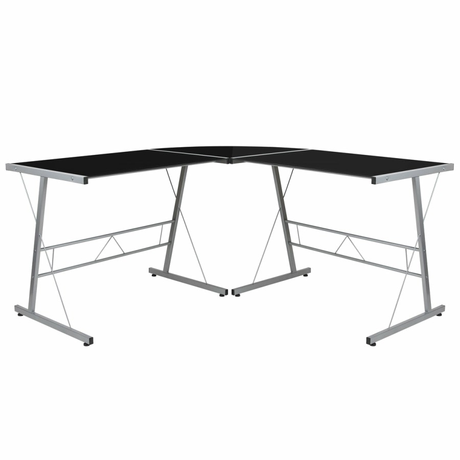 Office & Reception BLACKARC Gaming Desks & Chairs | Blackarc Arctec Ice L-Shaped Gaming Desk With Tempered Glass Top And Powder Coated Steel Frame