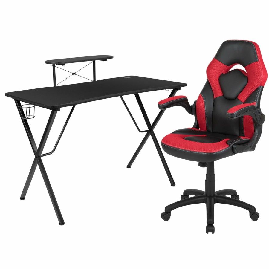 Office & Reception BLACKARC Gaming Desks & Chairs | Gamma Gaming Desk & Chair Set - High Back Gaming Chair With Flip-Up Arms; Desk With Detachable Headphone Hook/Cupholder