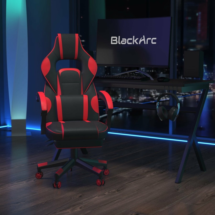 Office & Reception BLACKARC Gaming Desks & Chairs | Blackarc Arc Tetra 4.0 Gaming Chair Outfitted With Footrest, Headrest, Lumbar Support Massage Pillow, Reclining Seat/Arms