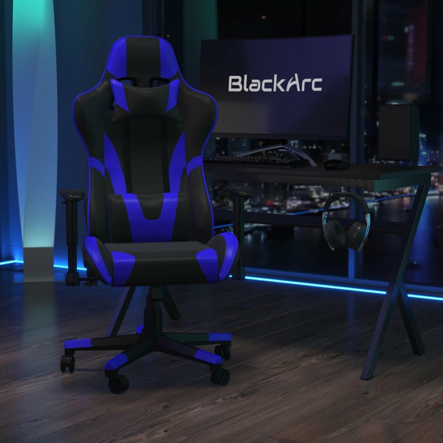 Office & Reception BLACKARC Gaming Desks & Chairs | Blackarc Horizon 9Ine High Back Reclining Gaming Chair In Faux Leather - Height Adjustable Arms - Headrest & Lumbar Support Pillows