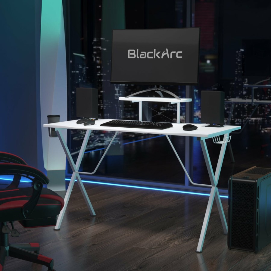 Office & Reception BLACKARC Gaming Desks & Chairs | Blackarc Division X Gaming Desk With Laminate Top And Steel Frame - Detachable Cupholder, Headphone Hook & Smartphone/Monitor Stand