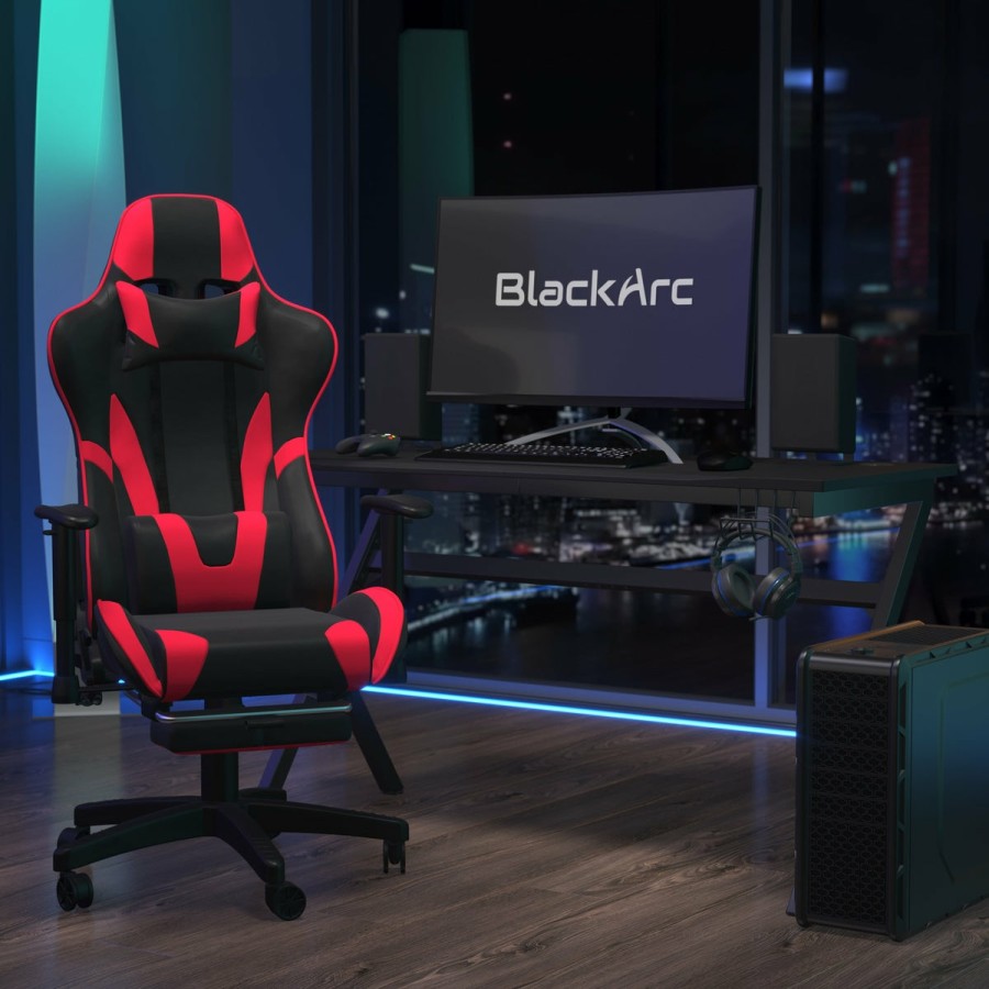 Office & Reception BLACKARC Gaming Desks & Chairs | Charlie Gaming Desk And Ergonomic Gaming Chair Set With Footrest , Detachable Pillow And Headrest