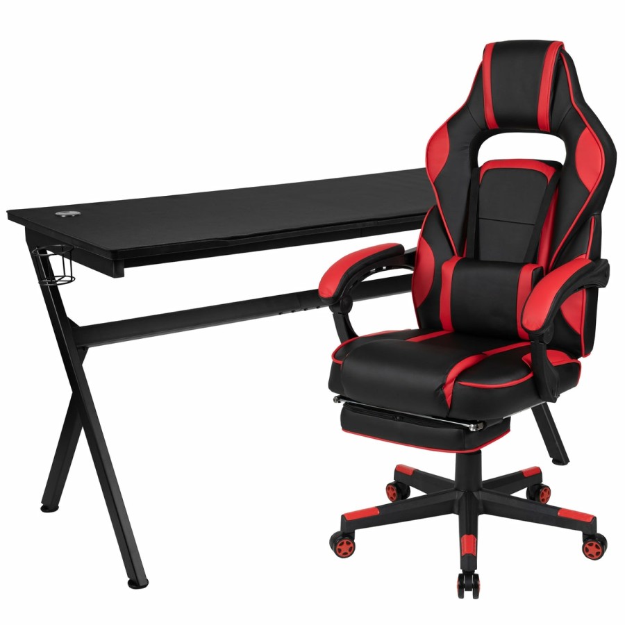 Office & Reception BLACKARC Gaming Desks & Chairs | Zulu Gaming Desk And Chair Set, Ergonomic Gaming Chair With Usb Massage, Slide-Out Footrest, And Detachable Headrest Pillow