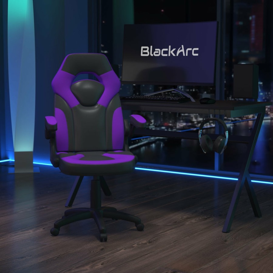 Office & Reception BLACKARC Gaming Desks & Chairs | Blackarc Allegiance 1 High Back Gaming Chair With Faux Leather Upholstery, Height Adjustable Swivel Seat & Padded Flip-Up Arms