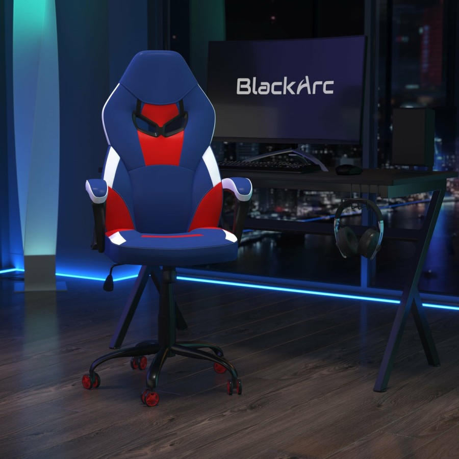 Office & Reception BLACKARC Gaming Desks & Chairs | Vindicator High Back Gaming Chair With Faux Leather Upholstery, Adjustable Swivel Seat And Padded Flip-Up Arms