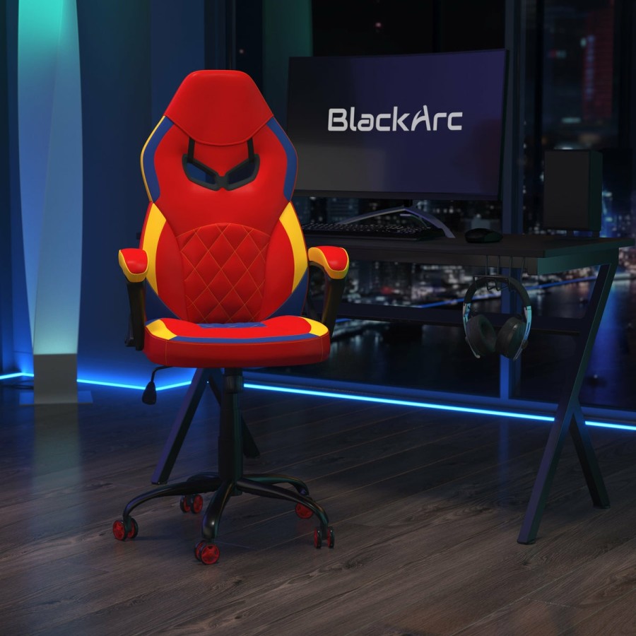 Office & Reception BLACKARC Gaming Desks & Chairs | Vindicator High Back Gaming Chair With Faux Leather Upholstery, Adjustable Swivel Seat And Padded Flip-Up Arms