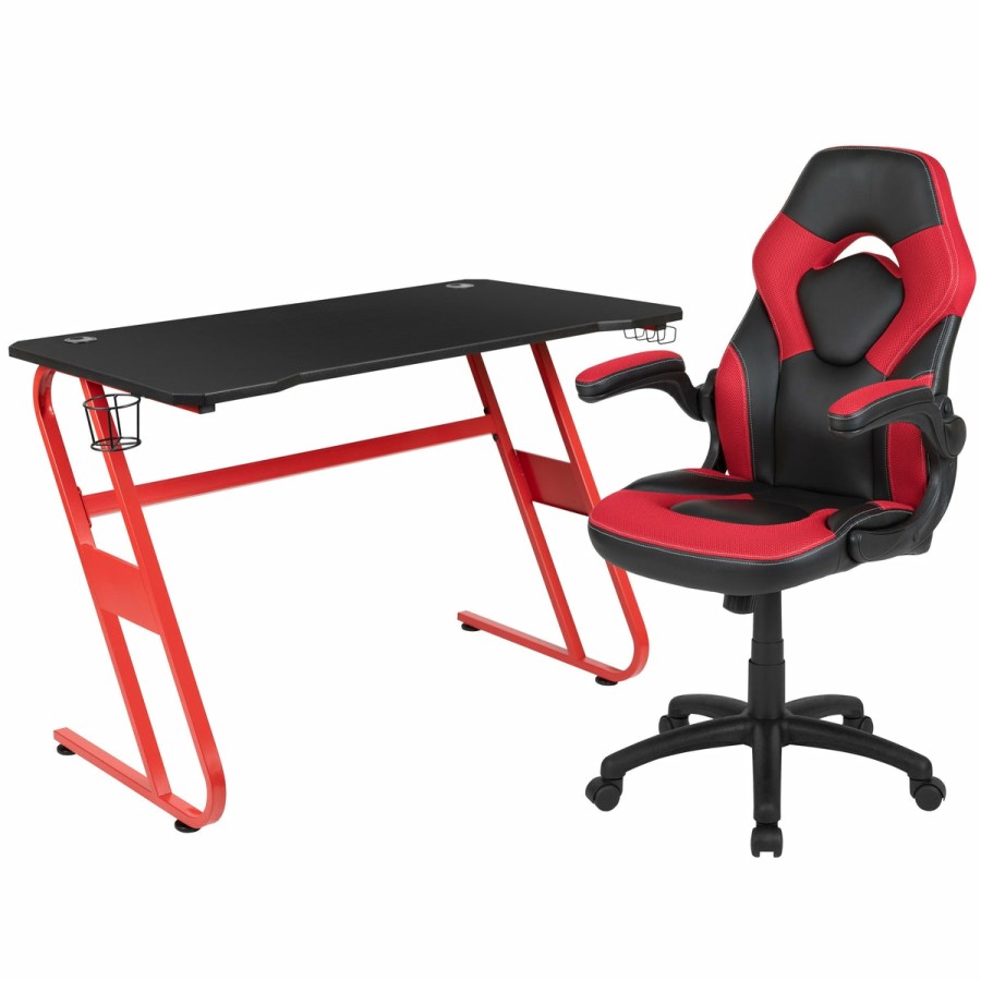 Office & Reception BLACKARC Gaming Desks & Chairs | Alpha Bundle With Gaming Desk And Chair: High Back Chair With Arms; Desk With Headphone Hook/Cupholder