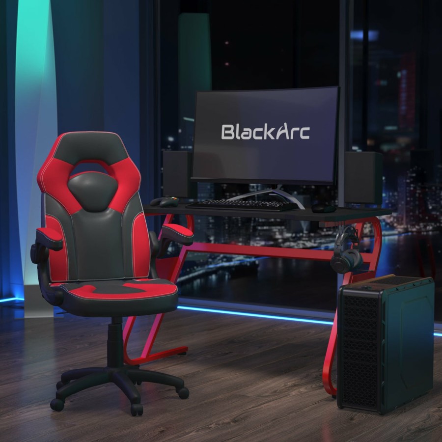 Office & Reception BLACKARC Gaming Desks & Chairs | Alpha Bundle With Gaming Desk And Chair: High Back Chair With Arms; Desk With Headphone Hook/Cupholder