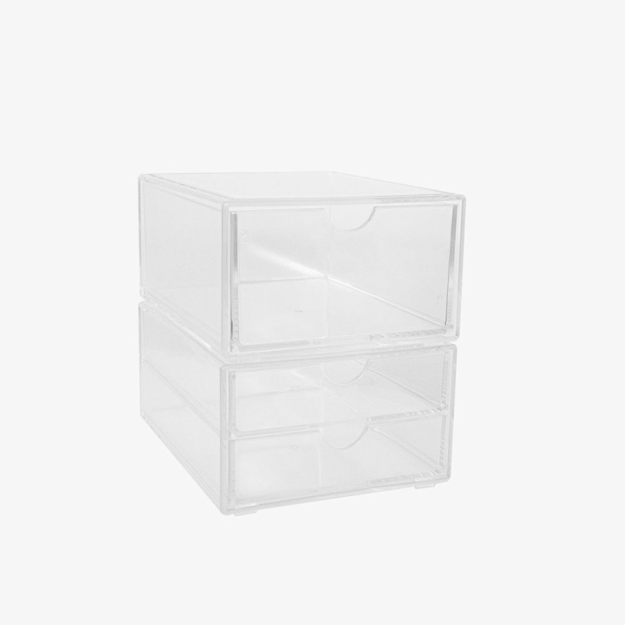 Office & Reception MARTHA STEWART Desk Organizers | Brody Set Of 2 Stackable Plastic Office Desktop Organizer Boxes, Single Drawer And 2 Drawers