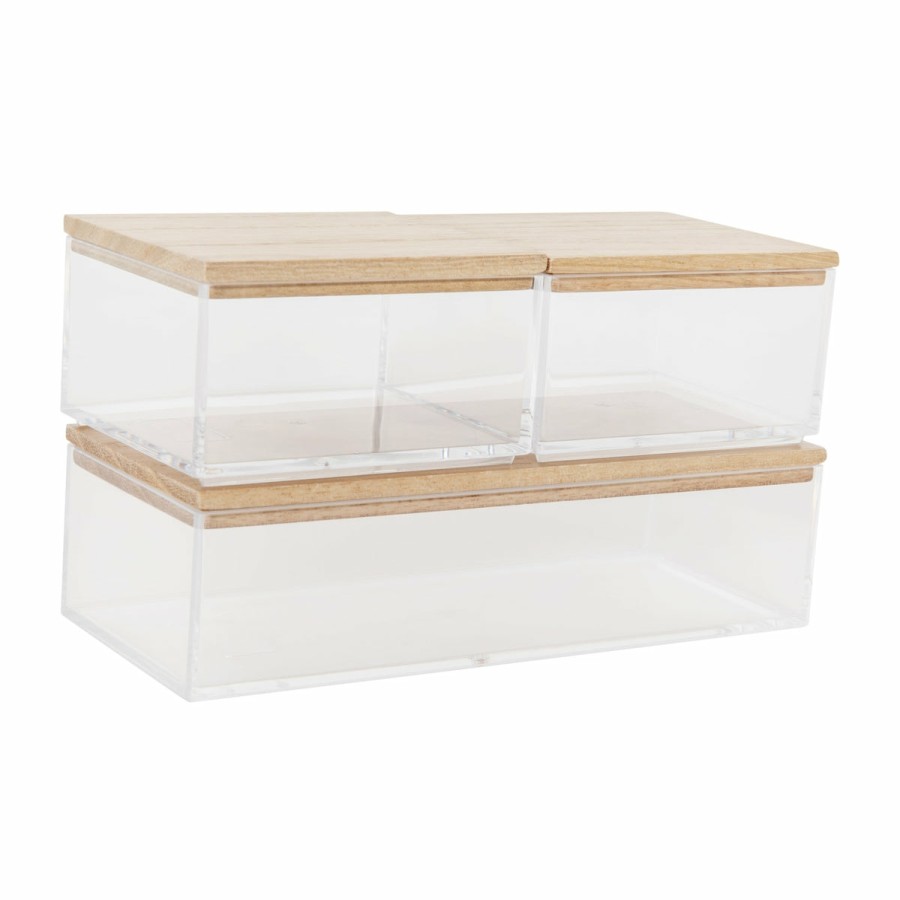 Office & Reception MARTHA STEWART Desk Organizers | Brody Clear Plastic Storage Organizer Bins With Lids For Home Office, Kitchen, Or Bathroom