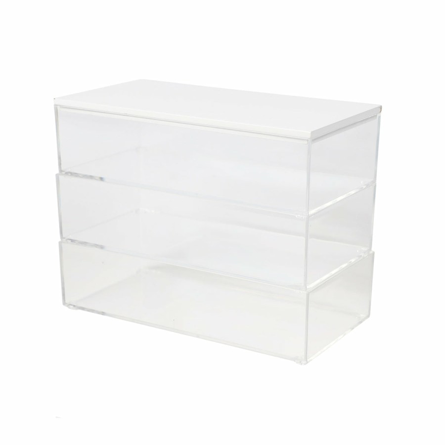 Office & Reception MARTHA STEWART Desk Organizers | Brody Clear Plastic Storage Organizer Bins With Lid For Home Office, Kitchen, Or Bathroom