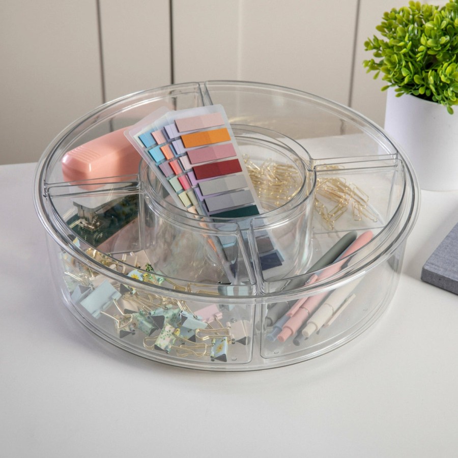 Office & Reception MARTHA STEWART Desk Organizers | Brody Divided Lazy Susan Organizer With 5 Removable Bins, Plastic 360° Rotating Desk Storage Organizer