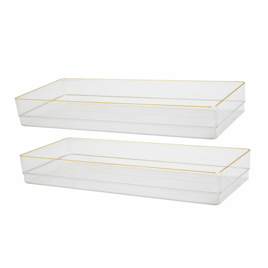 Office & Reception MARTHA STEWART Desk Organizers | Kerry 2 Pack Plastic Stackable Office Desk Drawer Organizers With Metallic Trim, 15" X 6"