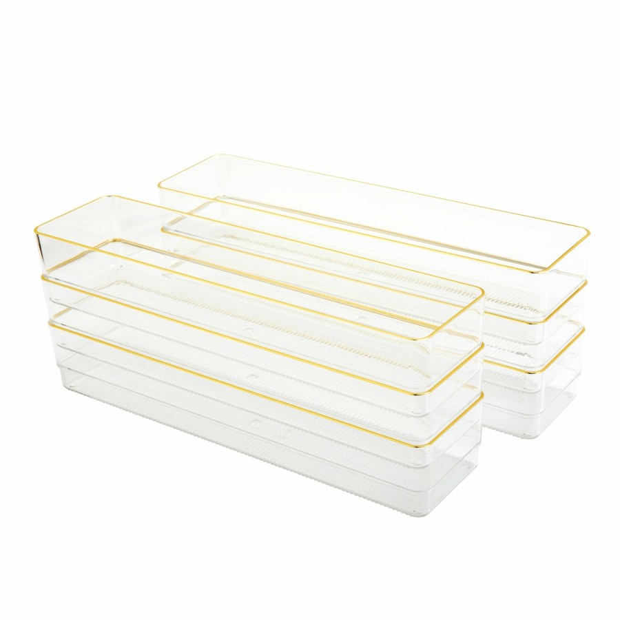 Office & Reception MARTHA STEWART Desk Organizers | Kerry 6 Pack Plastic Stackable Office Desk Drawer Organizers With Metallic Trim, 12" X 3"