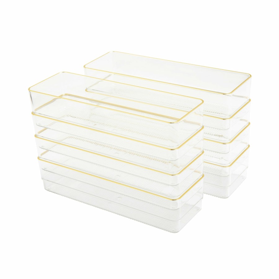 Office & Reception MARTHA STEWART Desk Organizers | Kerry 8 Pack Plastic Stackable Office Desk Drawer Organizers With Metallic Trim, 9" X 3"