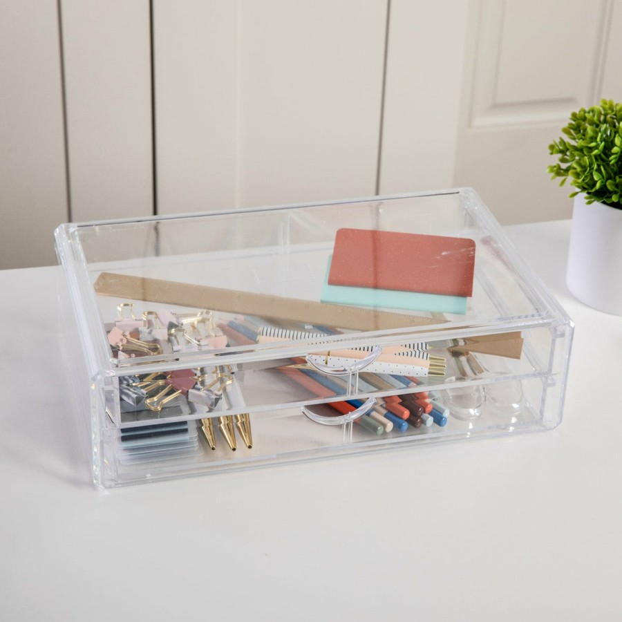 Office & Reception MARTHA STEWART Desk Organizers | Brody Plastic Stackable Office Desktop Organizer Box With 2 Drawers