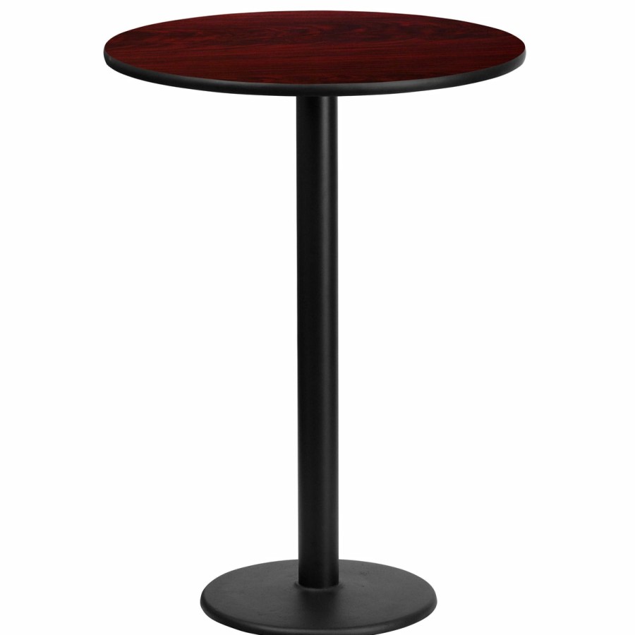 More T&D Restaurant Equipment | 24'' Round Laminate Table Top With 18'' Round Bar Height Table Base