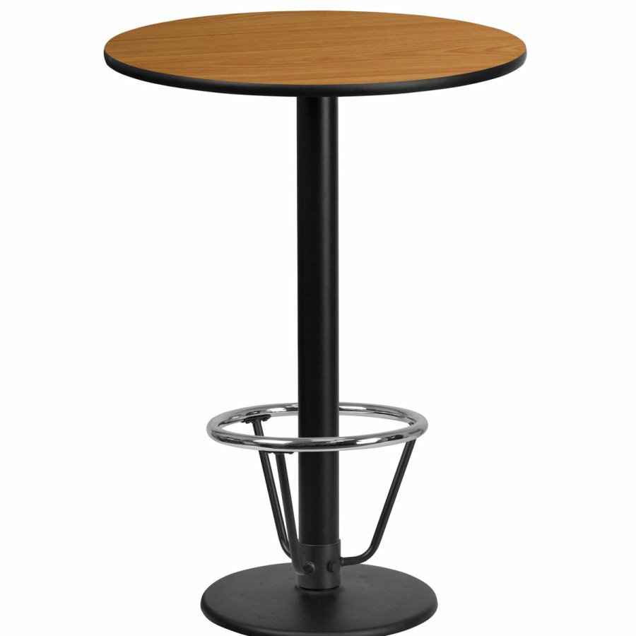 More T&D Restaurant Equipment | 24'' Round Laminate Table Top With 18'' Round Bar Height Table Base And Foot Ring