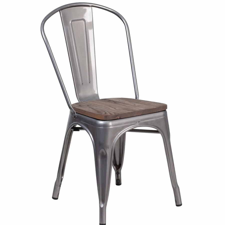 More T&D Restaurant Equipment | Metal Stackable Chair With Wood Seat