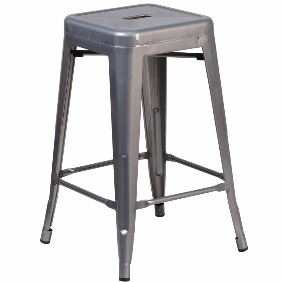 More T&D Restaurant Equipment | 24'' High Backless Metal Indoor Counter Height Stool With Square Seat